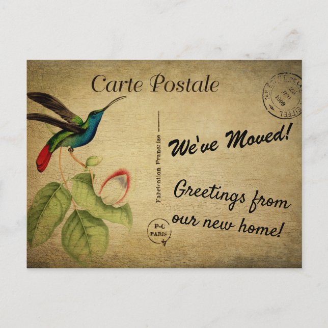 Personalised We've Moved Announcement Vintage Bird Postcard (Front)