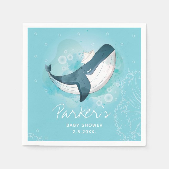 Personalised Whale Baby Shower Napkin (Front)