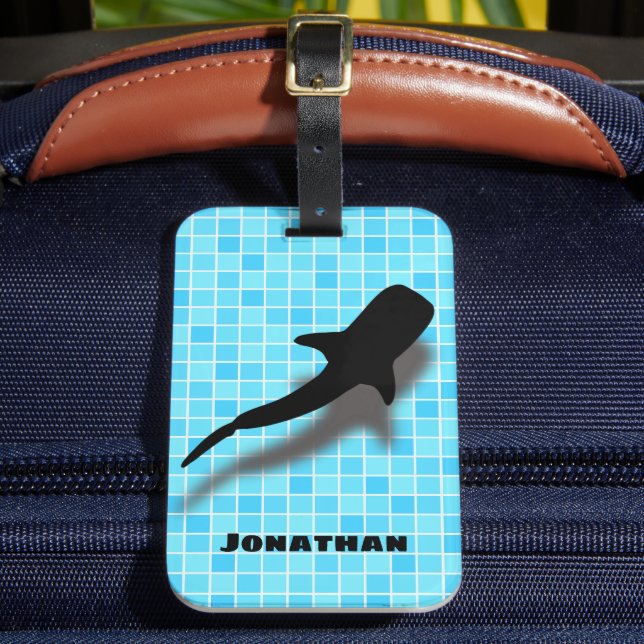 Personalised Whale Shark in Swimming Pool Luggage Tag (Front Insitu 2)