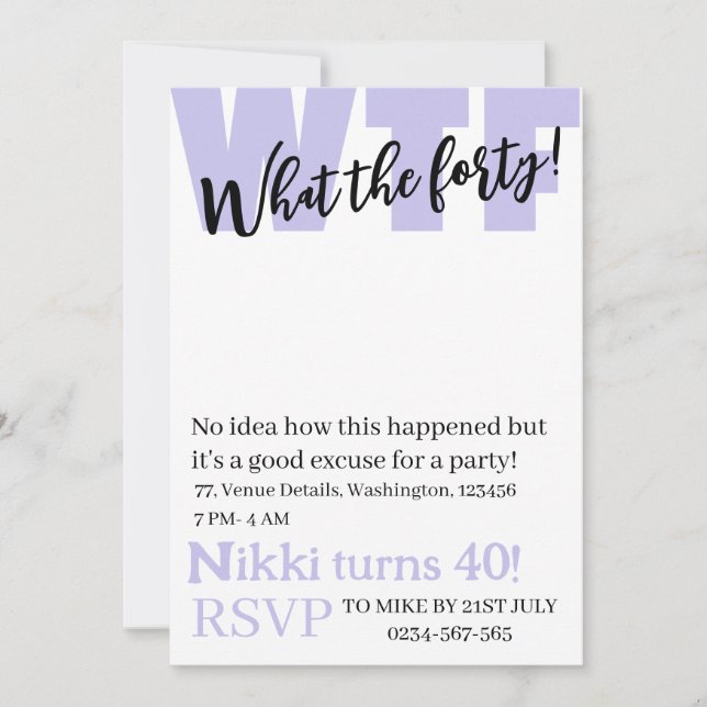Personalised What the forty 40th funny birthday Invitation (Front)