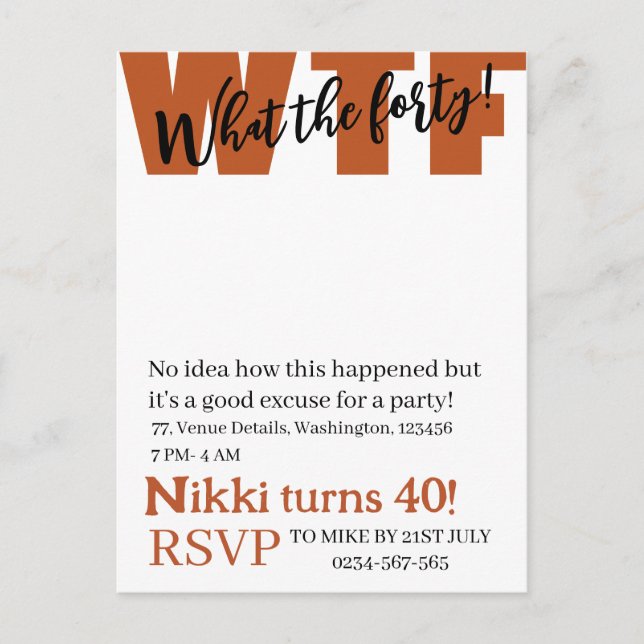 Personalised What the forty 40th funny birthday Postcard (Front)