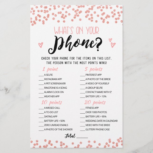 Personalised What's on your phone Hen Party game (Front)