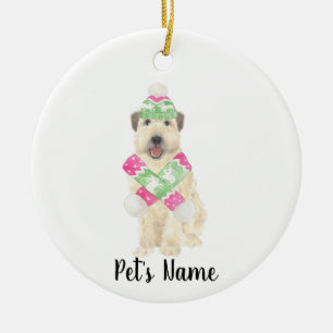 Personalised Wheaten Terrier Christmas Pink Scarf  Ceramic Ornament
