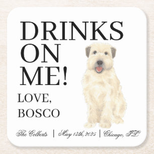 Personalised Wheaten Terrier Wedding Square Paper Coaster