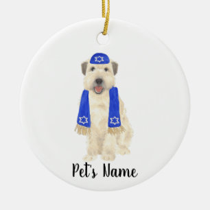 Personalised Wheaten Terrier Yarmulke and Scarf Ceramic Ornament