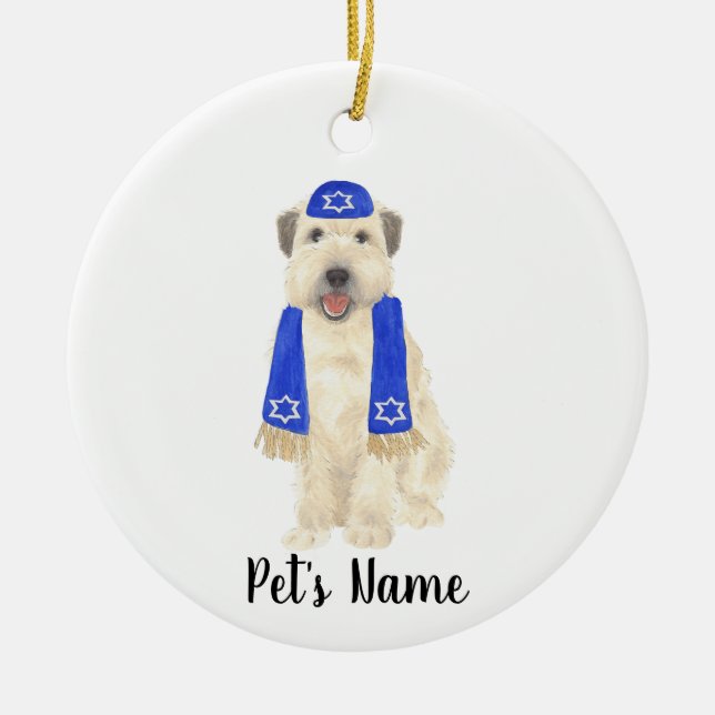Personalised Wheaten Terrier Yarmulke and Scarf  Ceramic Ornament (Front)