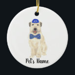 Personalised Wheaten Terrier Yarmulke and Tie  Ceramic Ornament<br><div class="desc">I am in love with this beautifully detailed watercolor illustration of a smiling wheaten terrier with little blue and white yarmulke and bow tie outfit! Personalise these ornaments and make the nice list this year! For the perfect presents, pair it with a matching item from the collection for a thoughtful...</div>