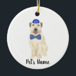 Personalised Wheaten Terrier Yarmulke and Tie  Ceramic Ornament<br><div class="desc">I am in love with this beautifully detailed watercolor illustration of a smiling wheaten terrier with little blue and white yarmulke and bow tie outfit! Personalise these ornaments and make the nice list this year! For the perfect presents, pair it with a matching item from the collection for a thoughtful...</div>