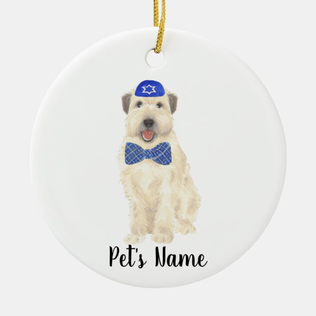 Personalised Wheaten Terrier Yarmulke and Tie  Ceramic Ornament (Front)