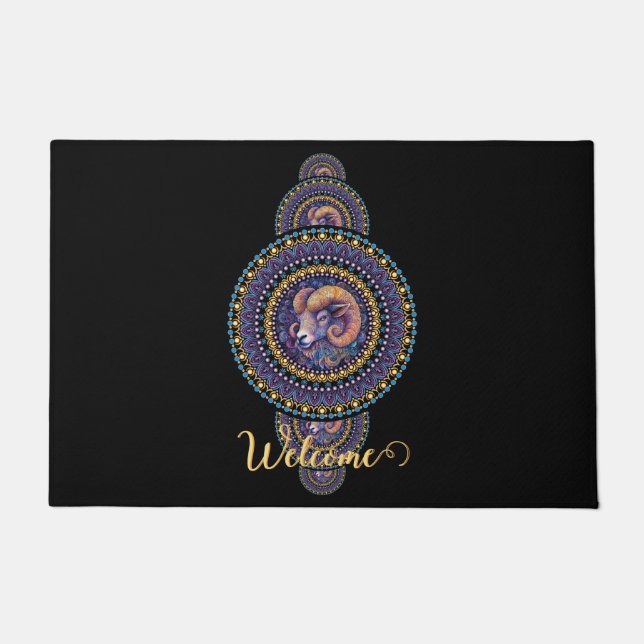 Personalised Whimsical Aries Ornamental Mandala Doormat (Front)