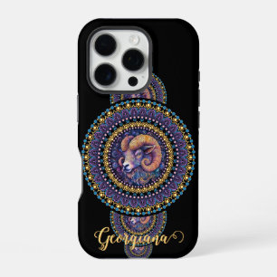 Personalised Whimsical Aries Ornamental Mandala iPhone 16 Pro Case