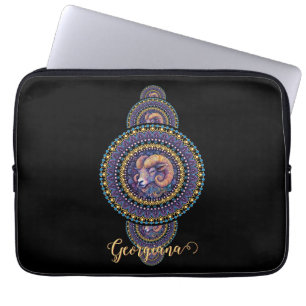 Personalised Whimsical Aries Ornamental Mandala Laptop Sleeve