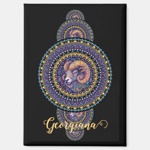 Personalised Whimsical Aries Ornamental Mandala Magnet