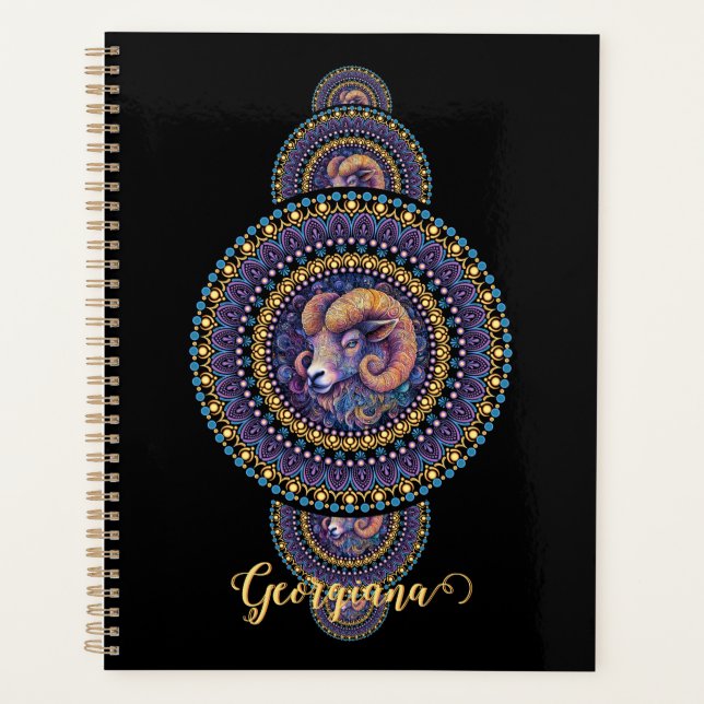 Personalised Whimsical Aries Ornamental Mandala Planner (Front)