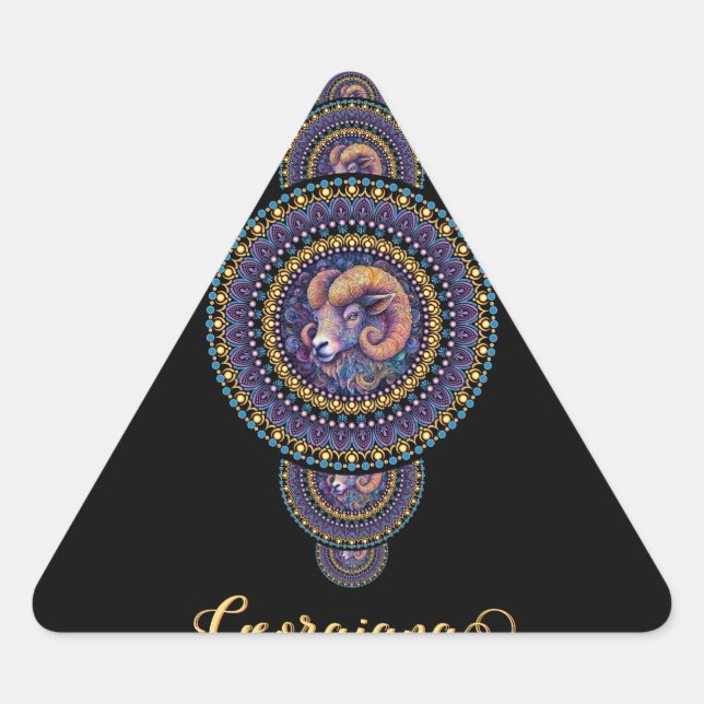 Personalised Whimsical Aries Ornamental Mandala Triangle Sticker (Front)