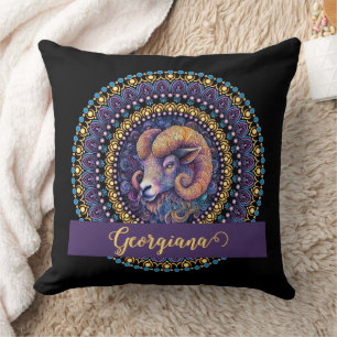 Personalised Whimsical Aries Zodiac Dot Mandala Cushion