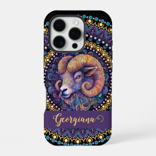 Personalised Whimsical Aries Zodiac Dot Mandala iPhone 16 Pro Case
