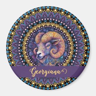 Personalised Whimsical Aries Zodiac Dot Mandala Magnet