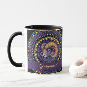 Personalised Whimsical Aries Zodiac Dot Mandala Mug