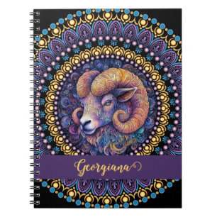 Personalised Whimsical Aries Zodiac Dot Mandala Notebook