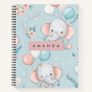 Personalised Whimsical Baby Elephant Pattern Notebook