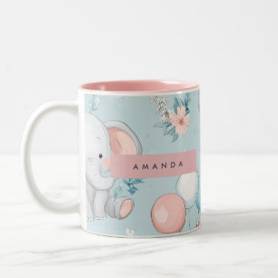 Personalised Whimsical Baby Elephant Pattern Two-Tone Coffee Mug