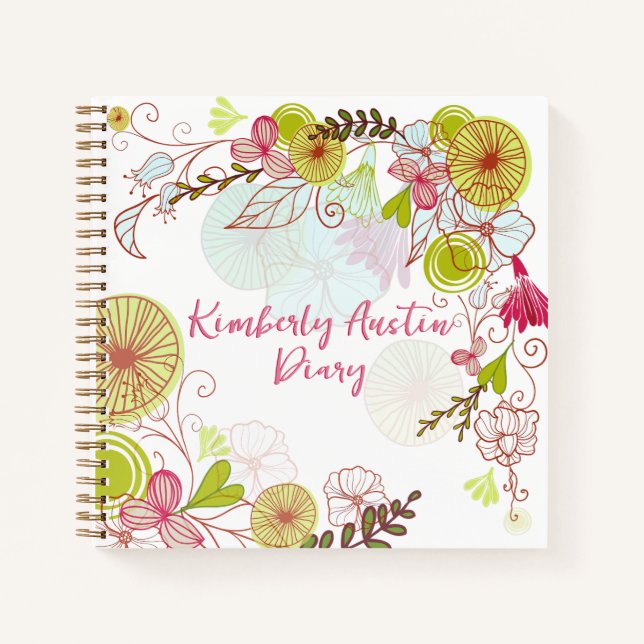 Personalised Whimsical Boho Floral Notebook Diary (Front)