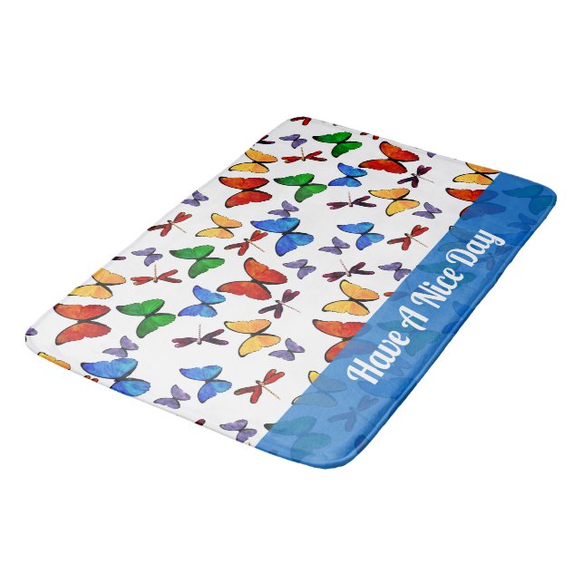 Personalised Whimsical Butterfly Garden Pattern Bath Mat (Angled)