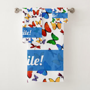 Personalised Whimsical Butterfly Garden Pattern Bath Towel Set