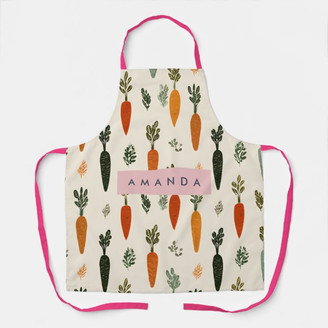 Personalised Whimsical Carrot Patch Rustic Apron (Front)