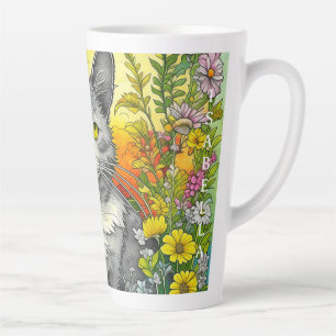 Personalised Whimsical Cat and Flowers Latte Mug