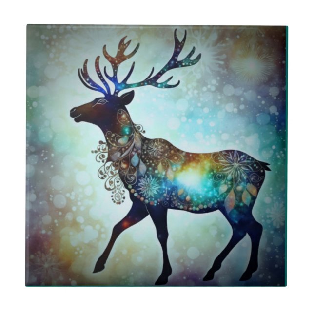 Personalised Whimsical Christmas Reindeer Ceramic Tile (Front)