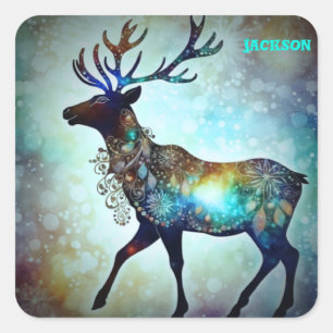 Personalised Whimsical Christmas Reindeer Labels, Square Sticker