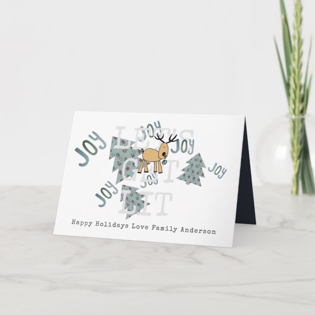 Personalised Whimsical Christmas Rustic Reindeer Card (Front)