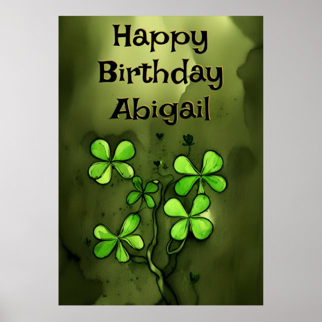 Personalised Whimsical Clovers Happy Birthday Poster (Front)