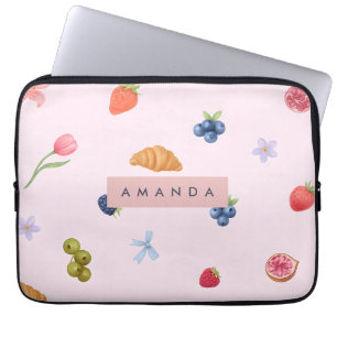 Personalised Whimsical Croissant & Berry Pattern Laptop Sleeve