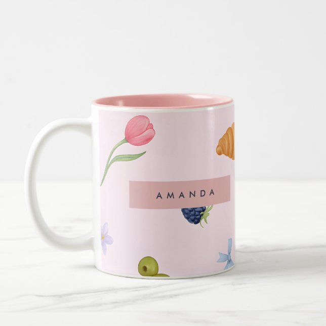 Personalised Whimsical Croissant & Berry Pattern Two-Tone Coffee Mug (Left)