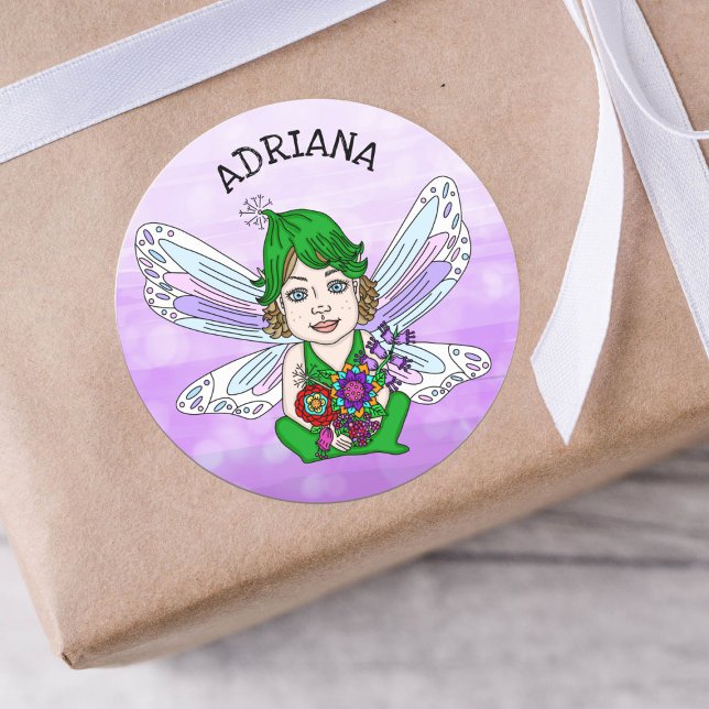 Personalised Whimsical Fairy Name   Classic Round Sticker (Creator Uploaded)
