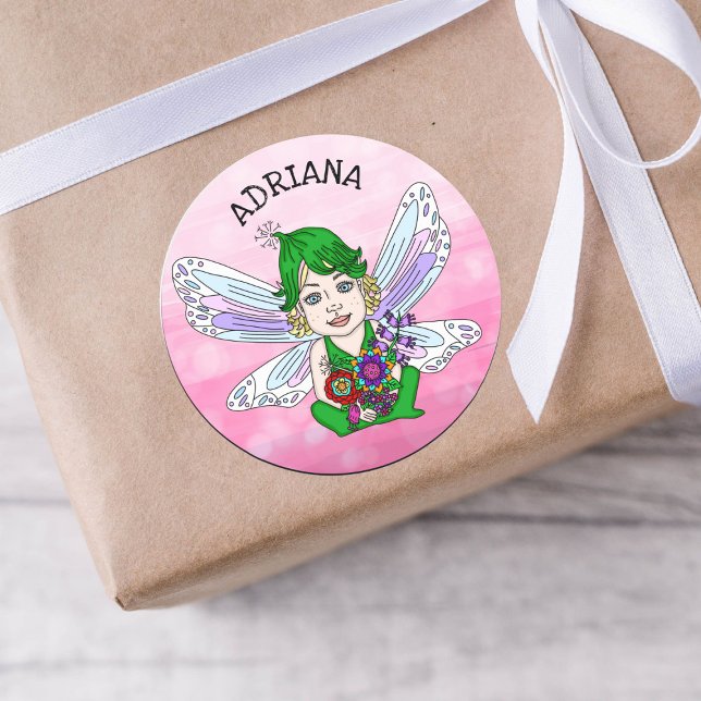Personalised Whimsical Fairy Name   Classic Round Sticker (Creator Uploaded)