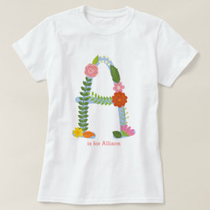 Personalised Whimsical Flower Monogram (A) T-Shirt