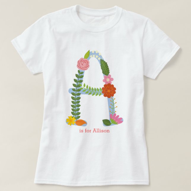 Personalised Whimsical Flower Monogram (A) T-Shirt (Design Front)