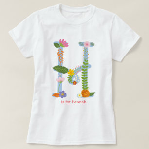 Personalised Whimsical Flower Monogram (H) T-Shirt