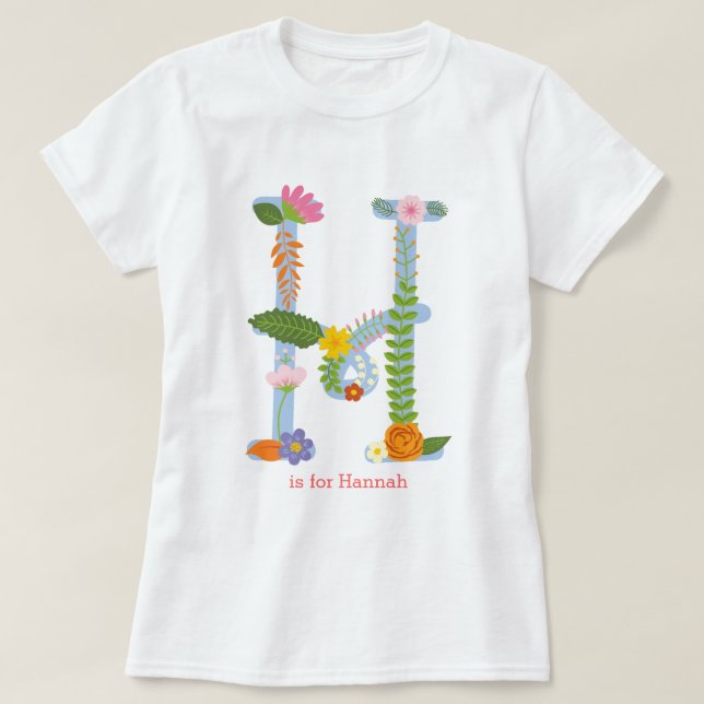 Personalised Whimsical Flower Monogram (H) T-Shirt (Design Front)