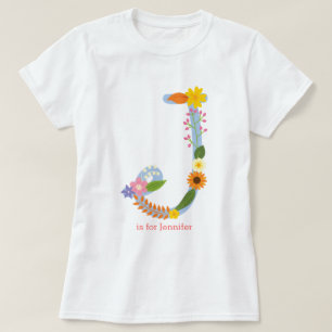 Personalised Whimsical Flower Monogram (J) T-Shirt