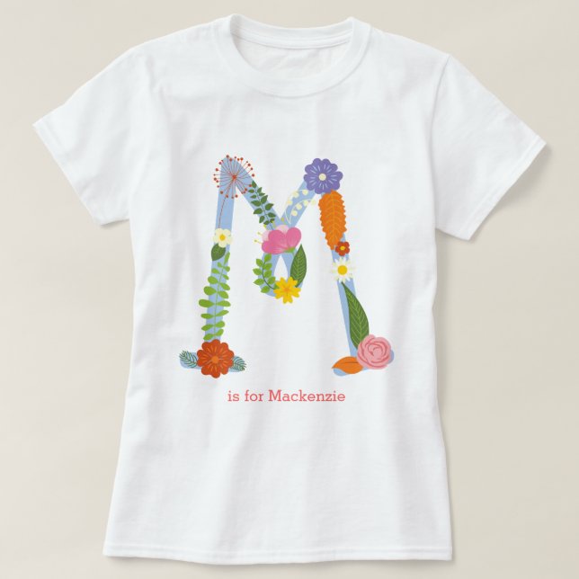 Personalised Whimsical Flower Monogram (M) T-Shirt (Design Front)