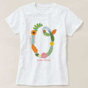Personalised Whimsical Flower Monogram (O) T-Shirt