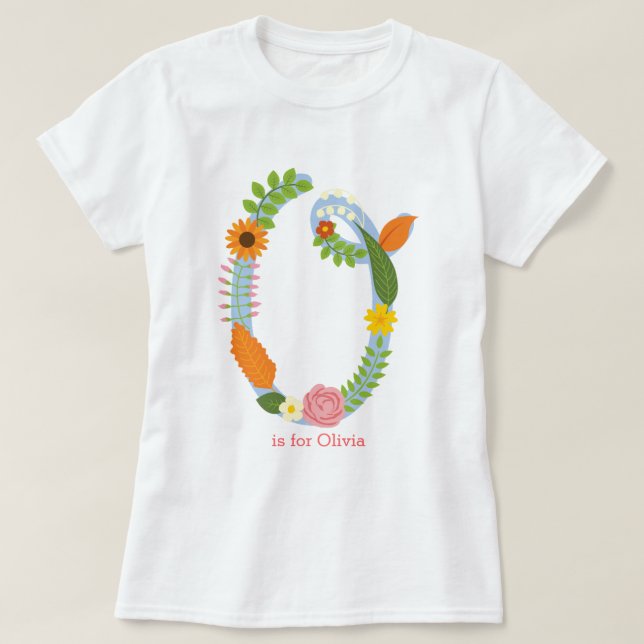 Personalised Whimsical Flower Monogram (O) T-Shirt (Design Front)