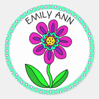 Personalised Whimsical Flower with Name Classic Round Sticker