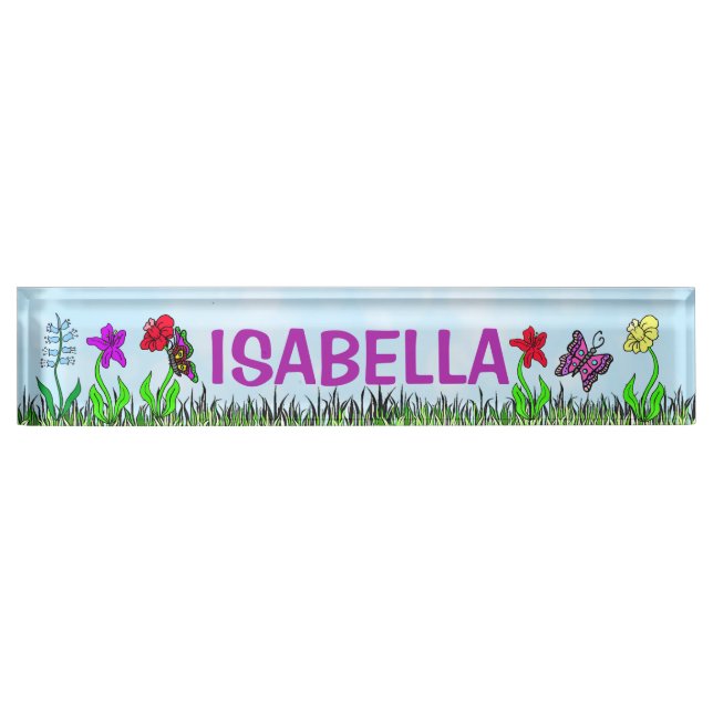 Personalised Whimsical Flowers and Butterflies Nameplate (Front)