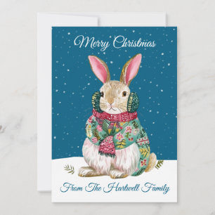 Personalised Whimsical Folk Art Style Rabbit Holiday Card